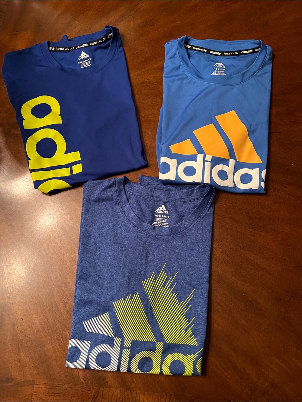 Bundle 3 adidas Boys graphic Tees - Blue with Yellow & Orange Accents